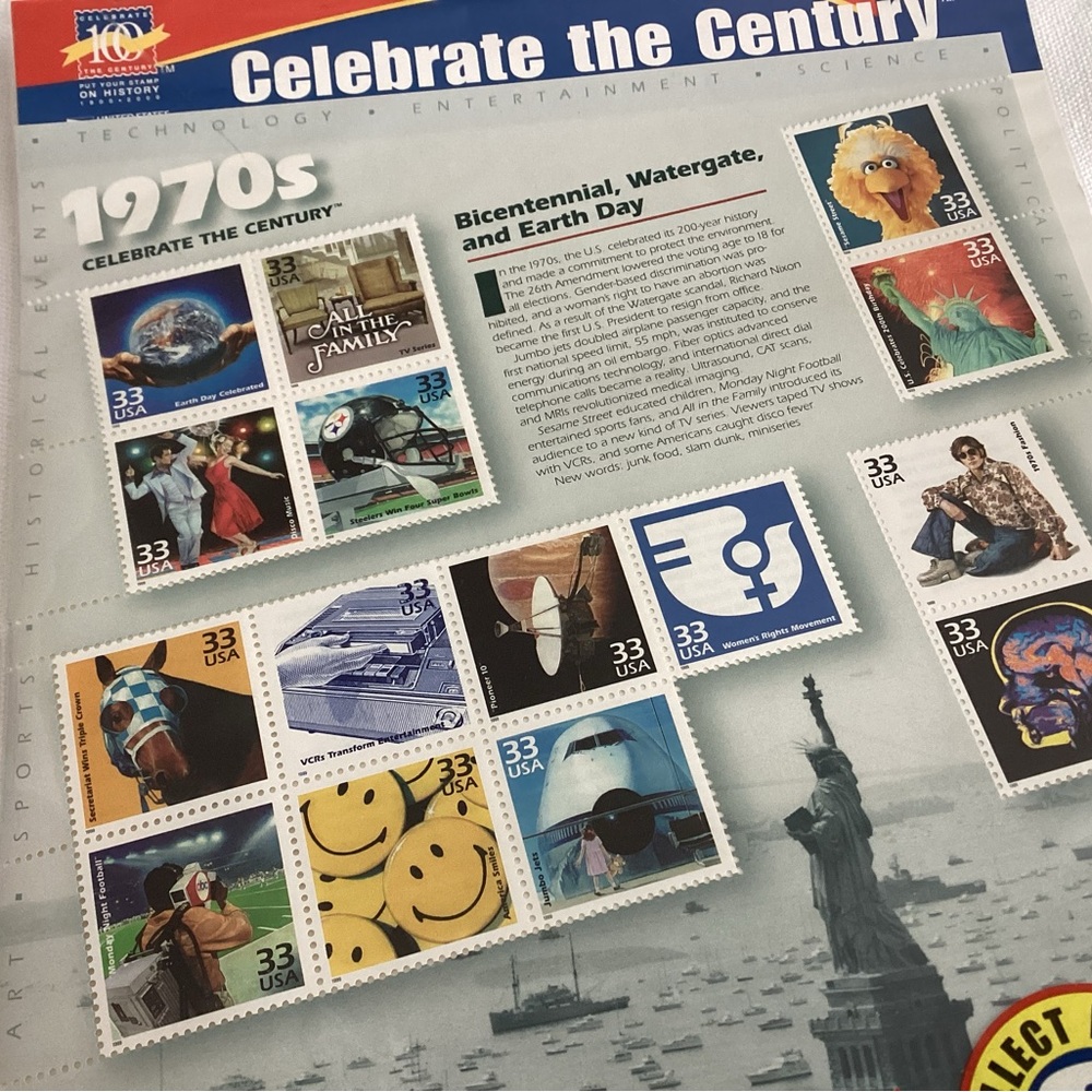 Vintage Celebrate the Century 1970’s collectable sheet of stamps.